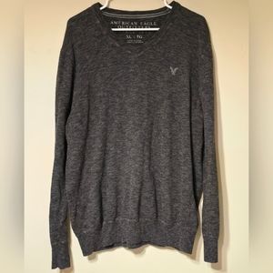 American Eagle Charcoal Gray V Neck Mens Pullover Sweater 100% cotton XL